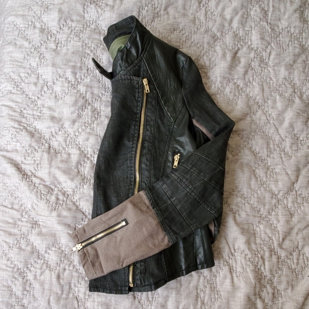 GRACIA bicker jacket black leather and jeans mixed - Picture 7 of 8